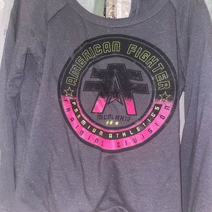 American fighter off the shoulder sweater